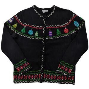 Mercer Street Studio Black Multicolor Beaded Ornament Holiday Cardigan Size M